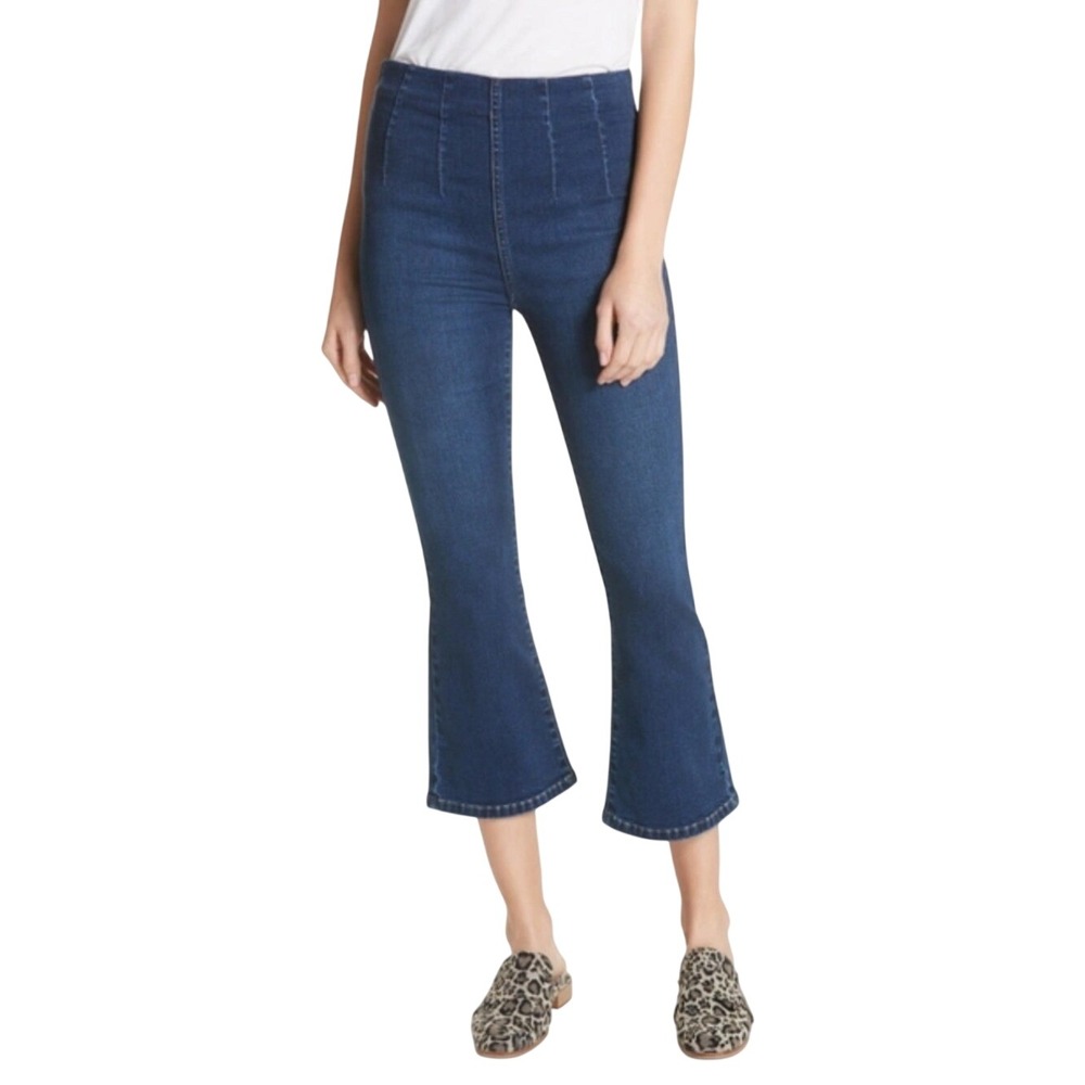 Free People Pull On High Rise Crop Flare Jeans Blue Stretch Denim Size 27